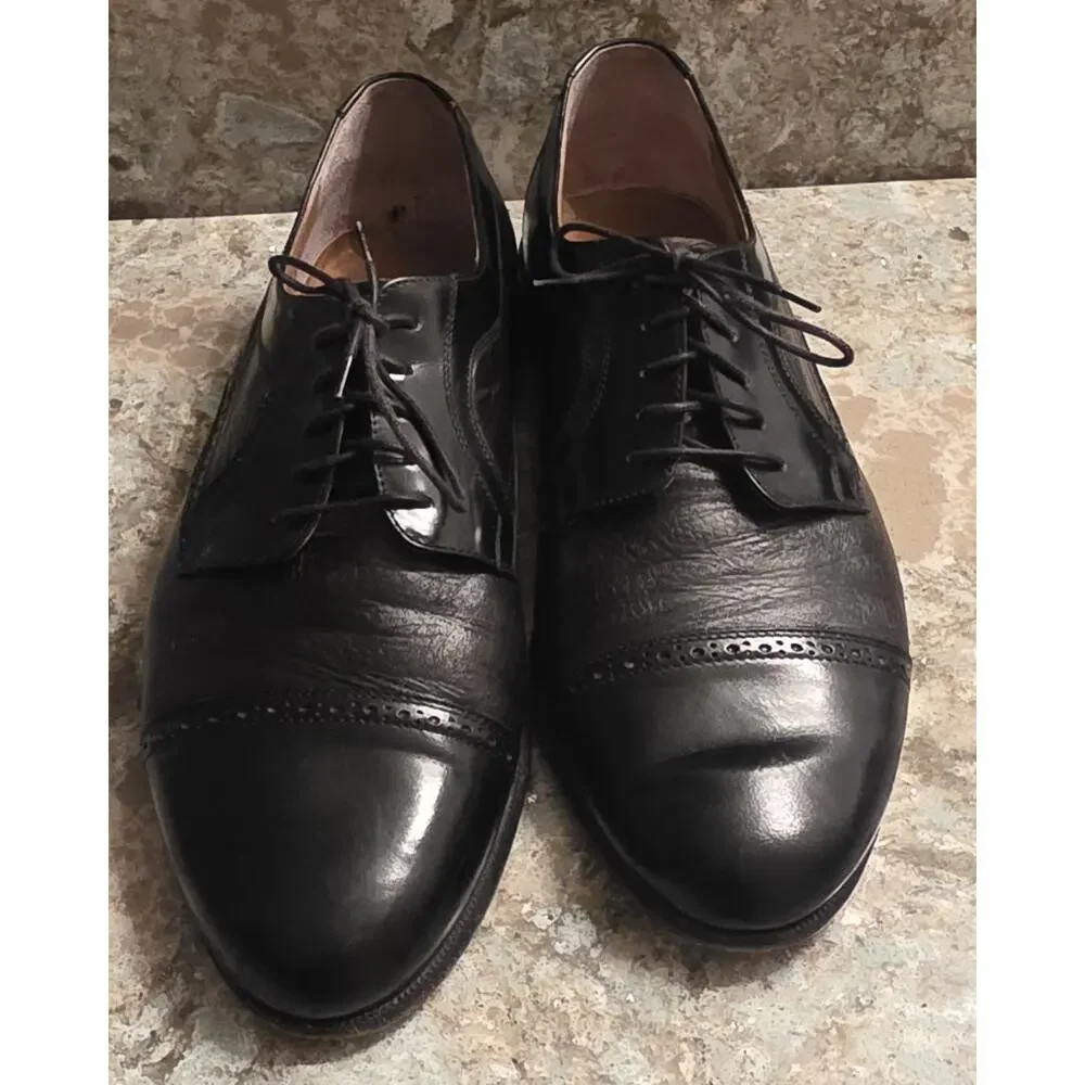 Stamati Mastroianni Men’s Black Leather Cap Toe Oxford Bespoke Shoes Size 10.5 W